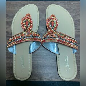 Palms multicolored beaded thong sandals. Like new. Size 12